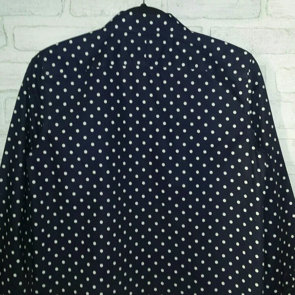 Lauren Ralph Lauren Navy Blue Polkadot Non Iron Button Down Shirt S - Picture 8 of 13